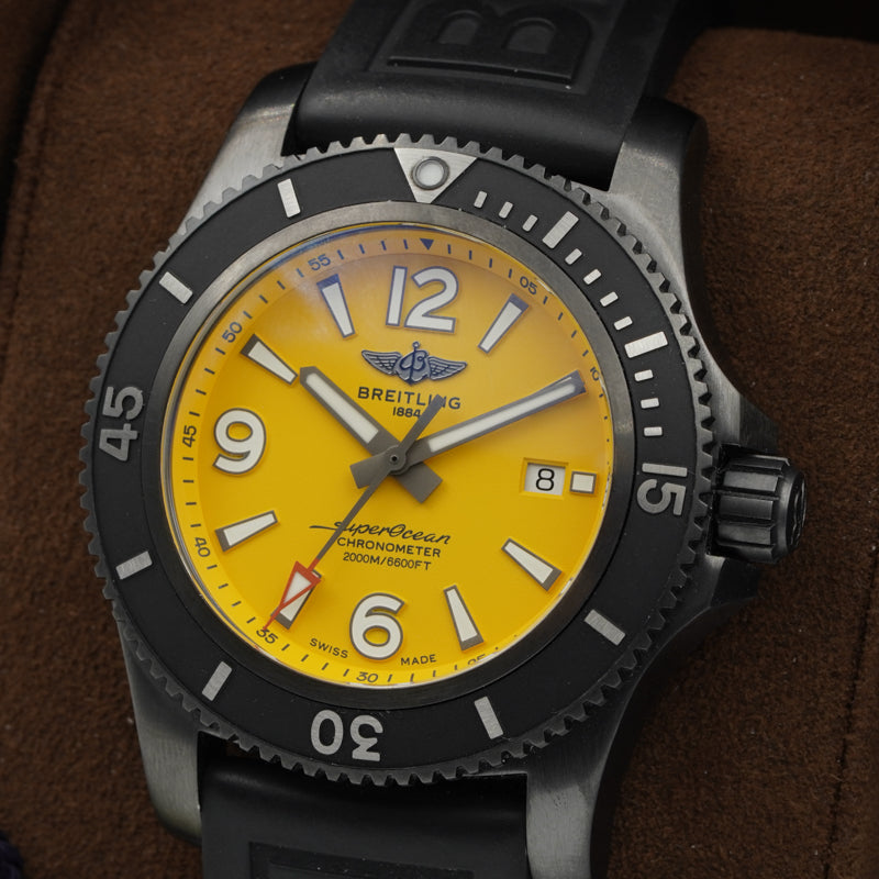 SOLD - 3/4/24 - Breitling Superocean 46mm Black Steel Yellow Dial  M17368D71I1S1 B&P 2022