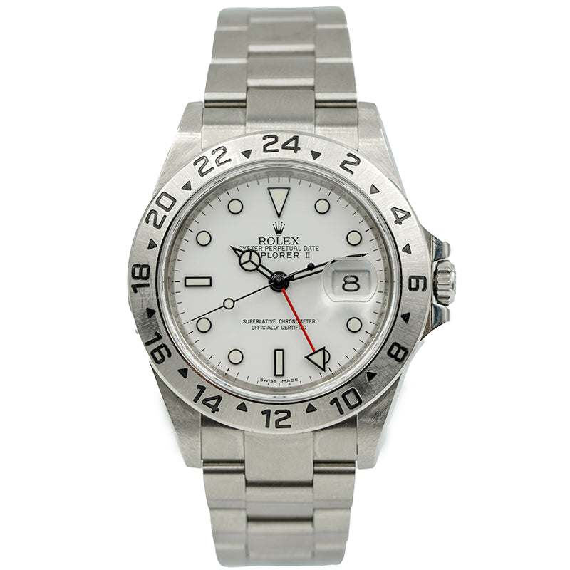 SOLD 7 29 24 Rolex Explorer II Polar Dial 16570 White GMT 40mm Cir Moyer Fine Jewelers