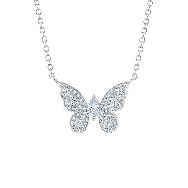 14K White Gold Diamond Marquise Butterfly Necklace SC55024532