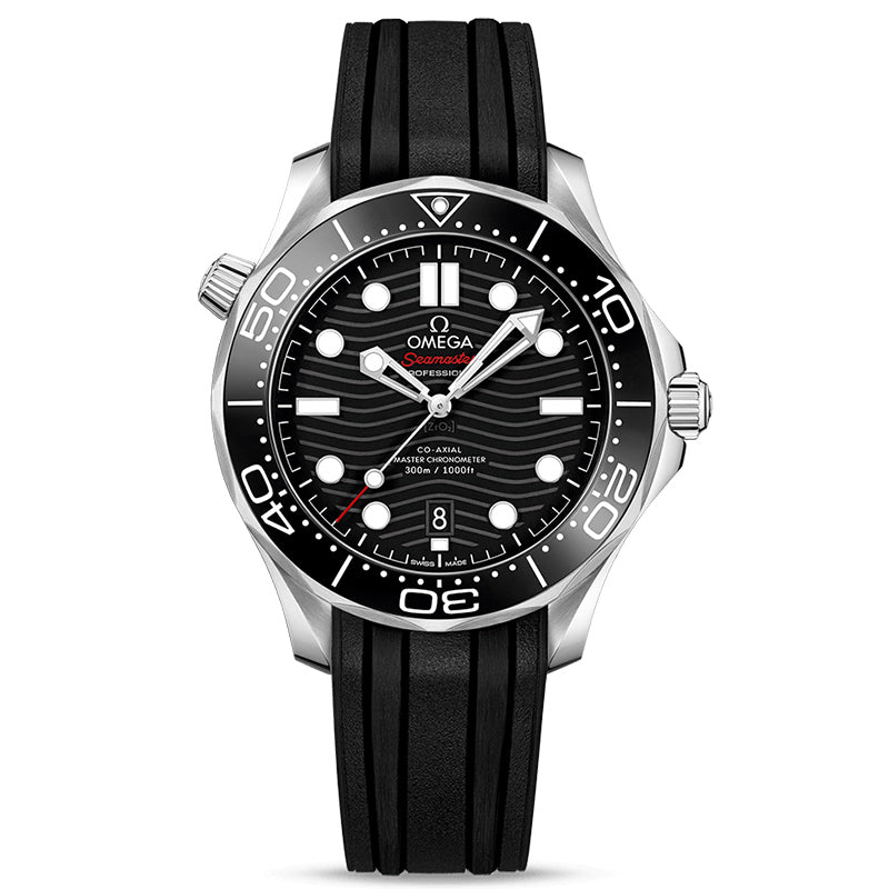 Omega Seamaster Diver 300M Co Axial Master Chronometer 42mm Black Steel on Rubber Strap 210.32.42.20.01.001