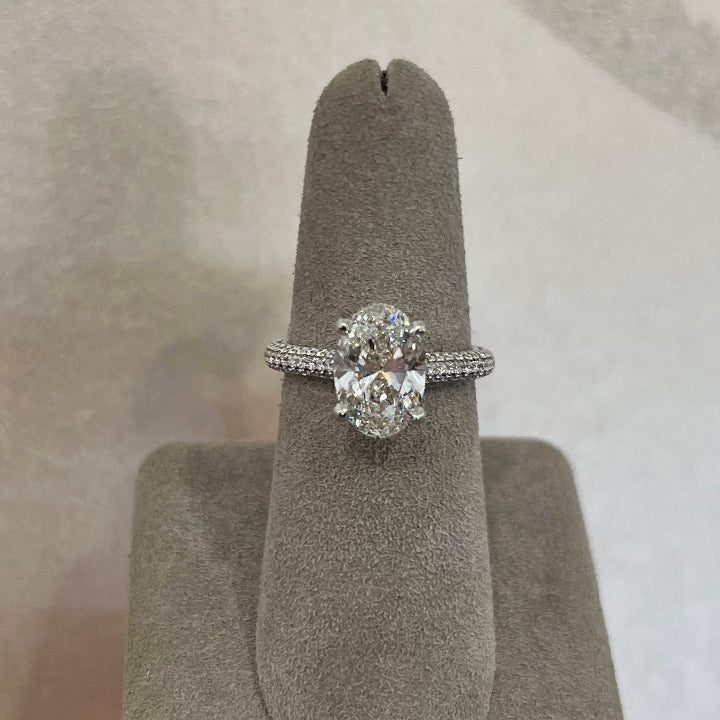 14K White Gold Oval Pave Diamond Engagement Ring