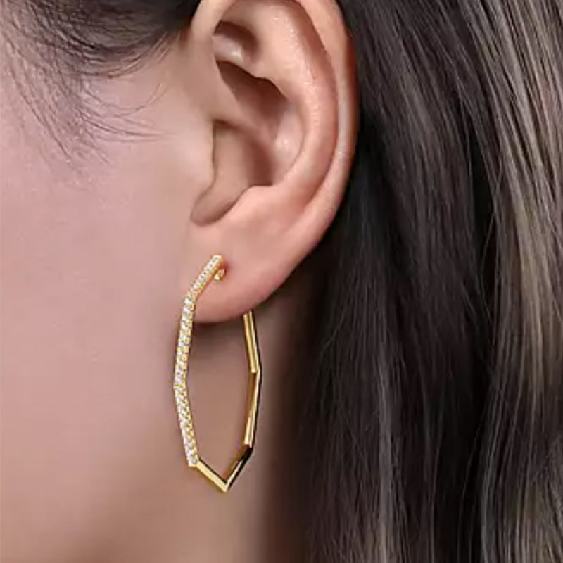 Hexagon Hoops hotsell / 14K Solid Gold Hoops