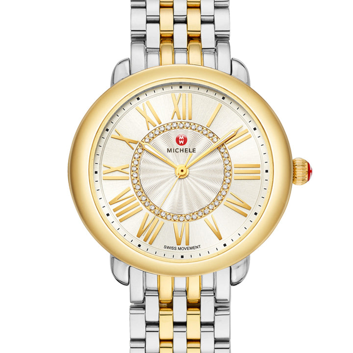 Michele Serein Mid Two Tone 18K Gold Diamond Dial Watch