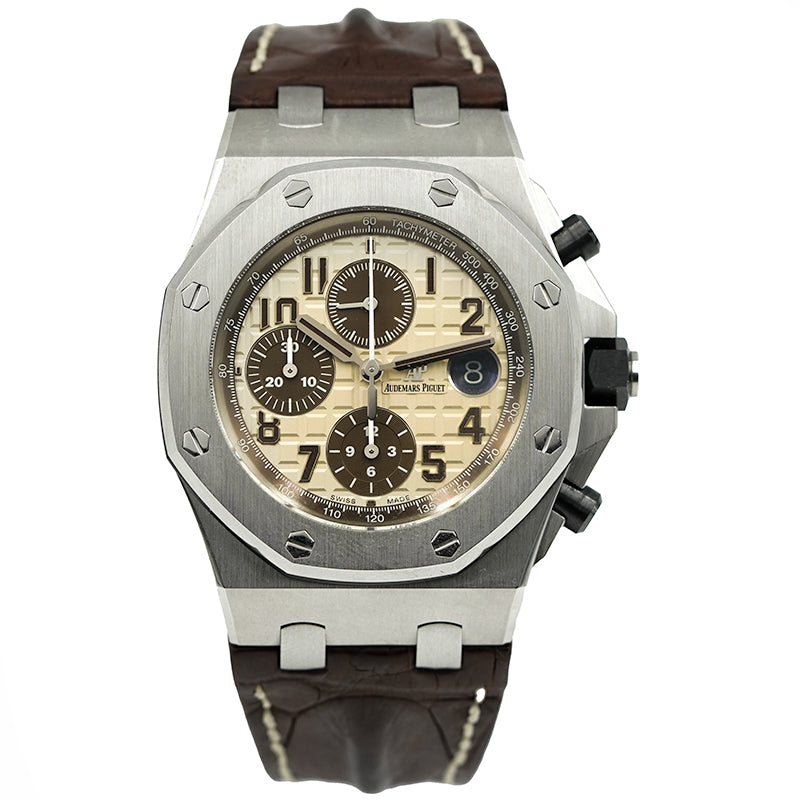 SOLD - 12/18/24 - Audemars Piguet 26470ST Safari Royal Oak Offshore Chrono Ivory Dial B&P 2015