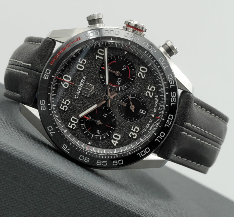 SOLD - 11/7/24 - Tag Heuer Carrera Chronograph x Porsche CBN2A1F.FC6492 44mm B&P 2021