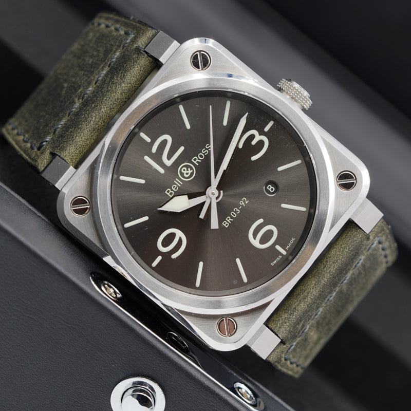 SOLD - 7/10/24 - Bell & Ross BR03-92 Grey Lum on Leather Strap B&P 2022