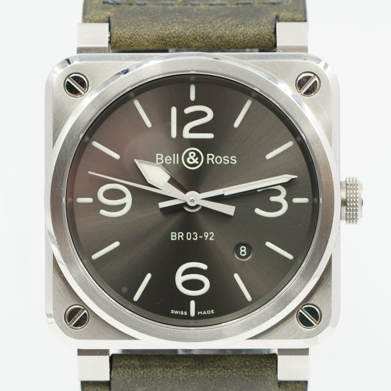 SOLD - 7/10/24 - Bell & Ross BR03-92 Grey Lum on Leather Strap B&P 2022