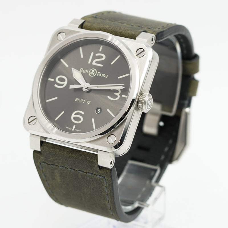 SOLD - 7/10/24 - Bell & Ross BR03-92 Grey Lum on Leather Strap B&P 2022