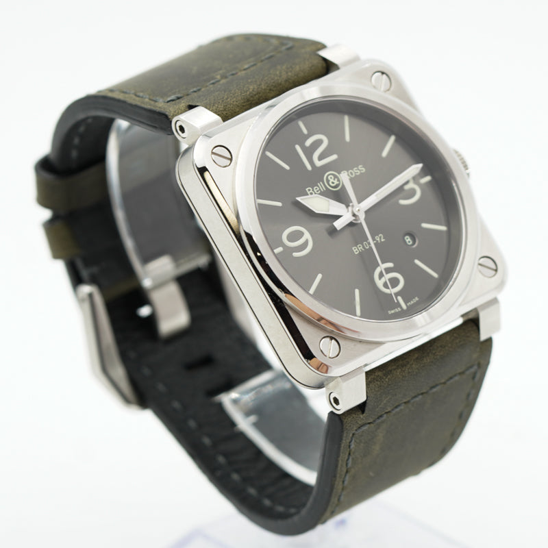 SOLD - 7/10/24 - Bell & Ross BR03-92 Grey Lum on Leather Strap B&P 2022