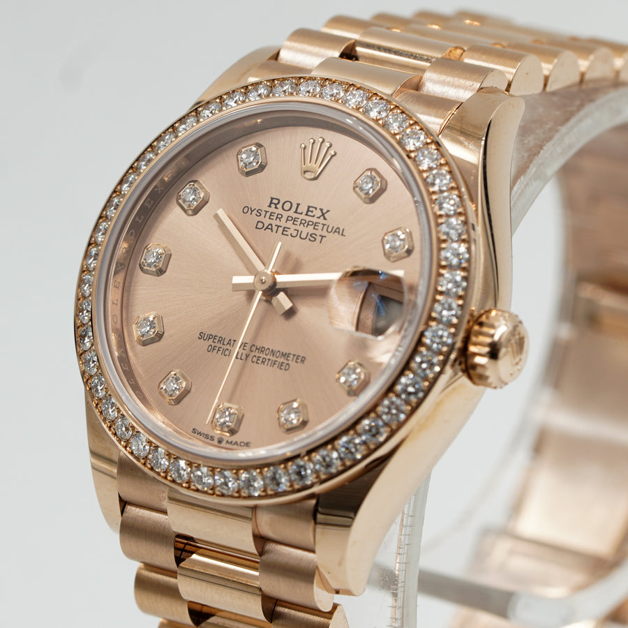 SOLD - 10/2/23 - Rolex Datejust 31 278285RBR Rose Diamond Dial 18k Everose Gold B&P '21