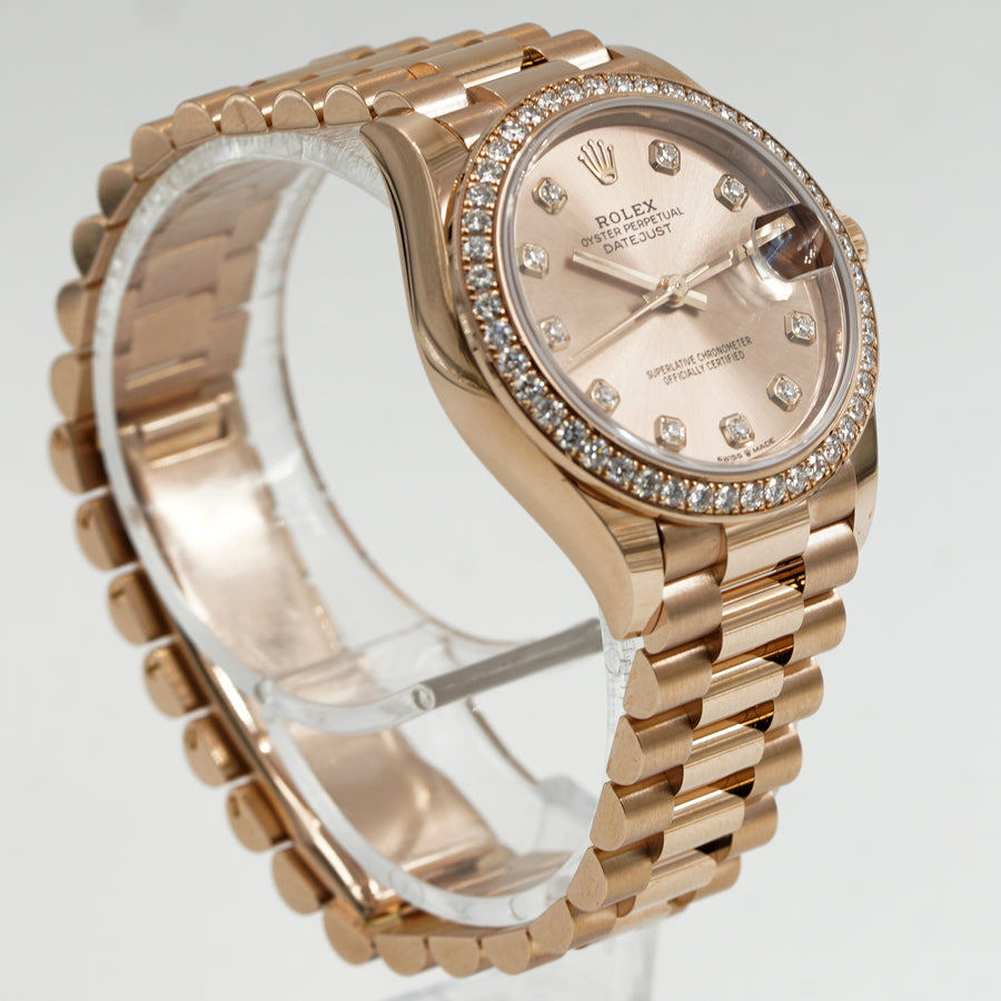 SOLD - 10/2/23 - Rolex Datejust 31 278285RBR Rose Diamond Dial 18k Everose Gold B&P '21