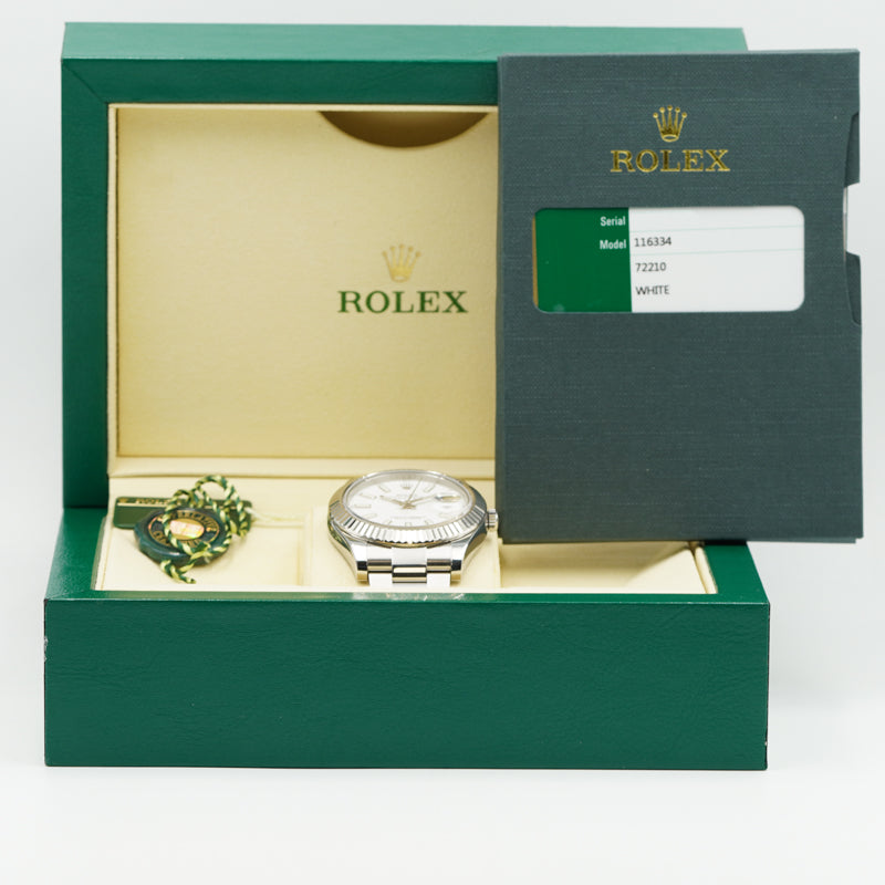 SOLD - Rolex Datejust II 116334 41mm White Dial Fluted Bezel Oyster Steel '15 B&P