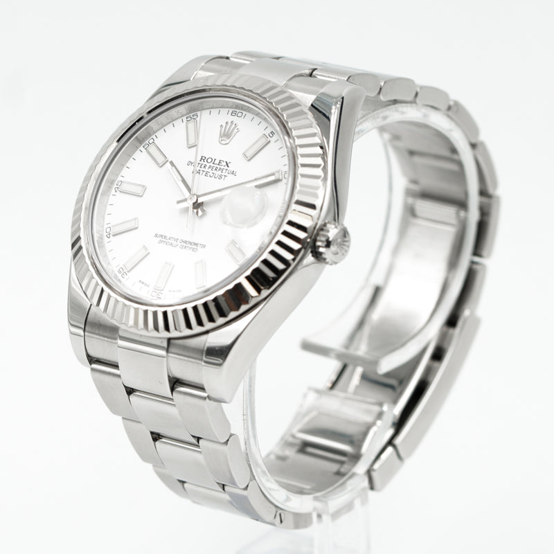 SOLD - Rolex Datejust II 116334 41mm White Dial Fluted Bezel Oyster Steel '15 B&P