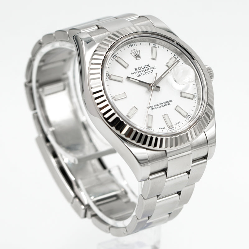 SOLD - Rolex Datejust II 116334 41mm White Dial Fluted Bezel Oyster Steel '15 B&P