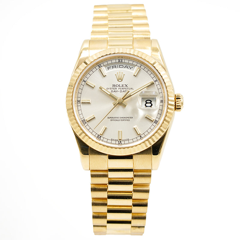 SOLD - Rolex President Day-Date 118238 18K Gold Silver Dial 2006