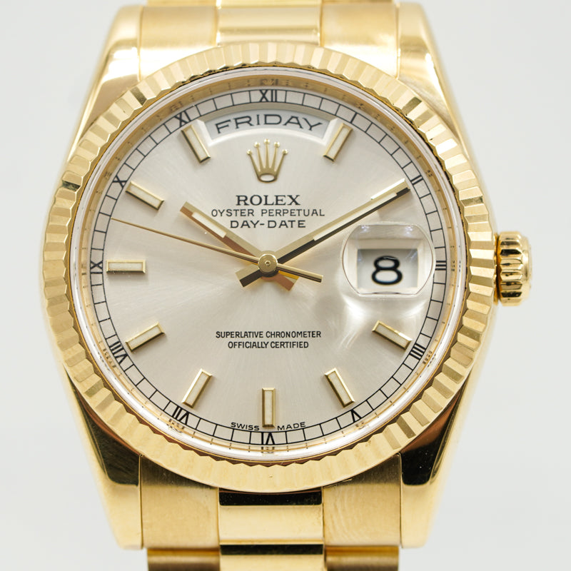 SOLD - Rolex President Day-Date 118238 18K Gold Silver Dial 2006