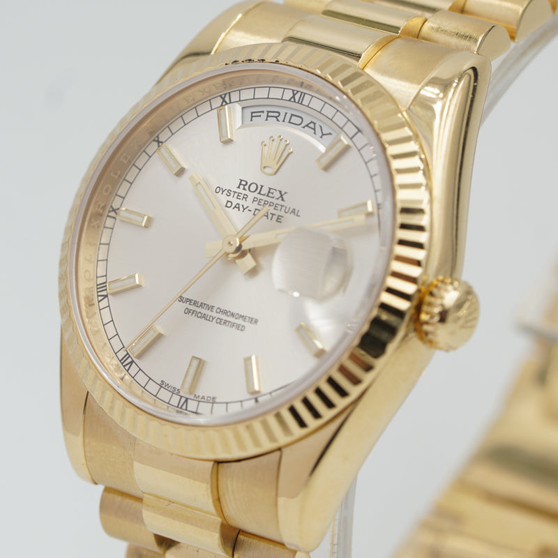 SOLD - Rolex President Day-Date 118238 18K Gold Silver Dial 2006