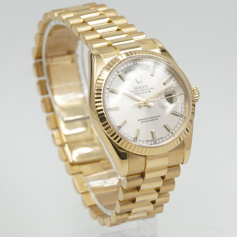 SOLD - Rolex President Day-Date 118238 18K Gold Silver Dial 2006