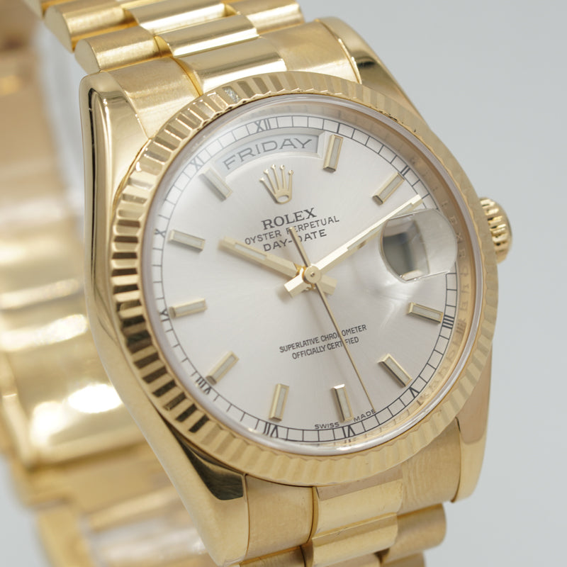 SOLD - Rolex President Day-Date 118238 18K Gold Silver Dial 2006