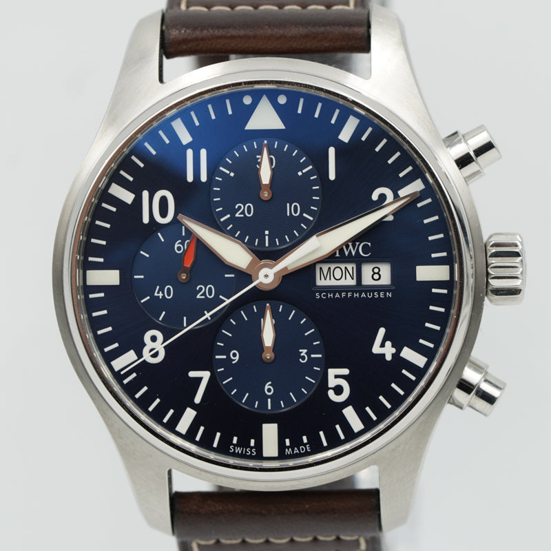 SOLD - IWC Pilot Chronograph IW377714 B&P Le Petit Prince Blue Dial 43mm