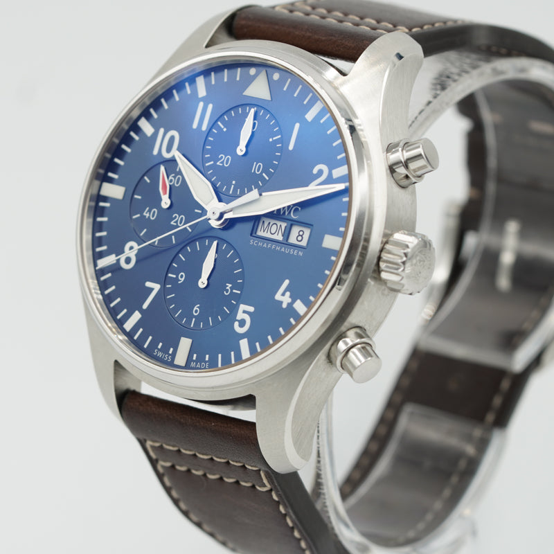 SOLD IWC Pilot Chronograph IW377714 B P Le Petit Prince Blue Dial 43 Moyer Fine Jewelers