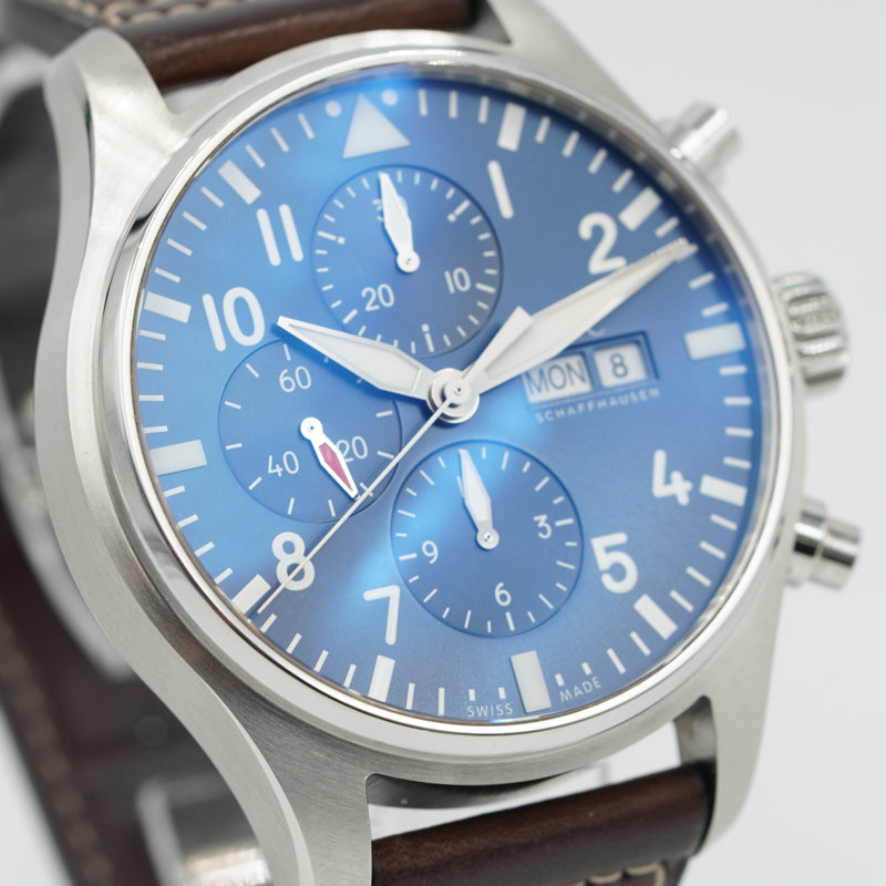 SOLD - IWC Pilot Chronograph IW377714 B&P Le Petit Prince Blue Dial 43mm