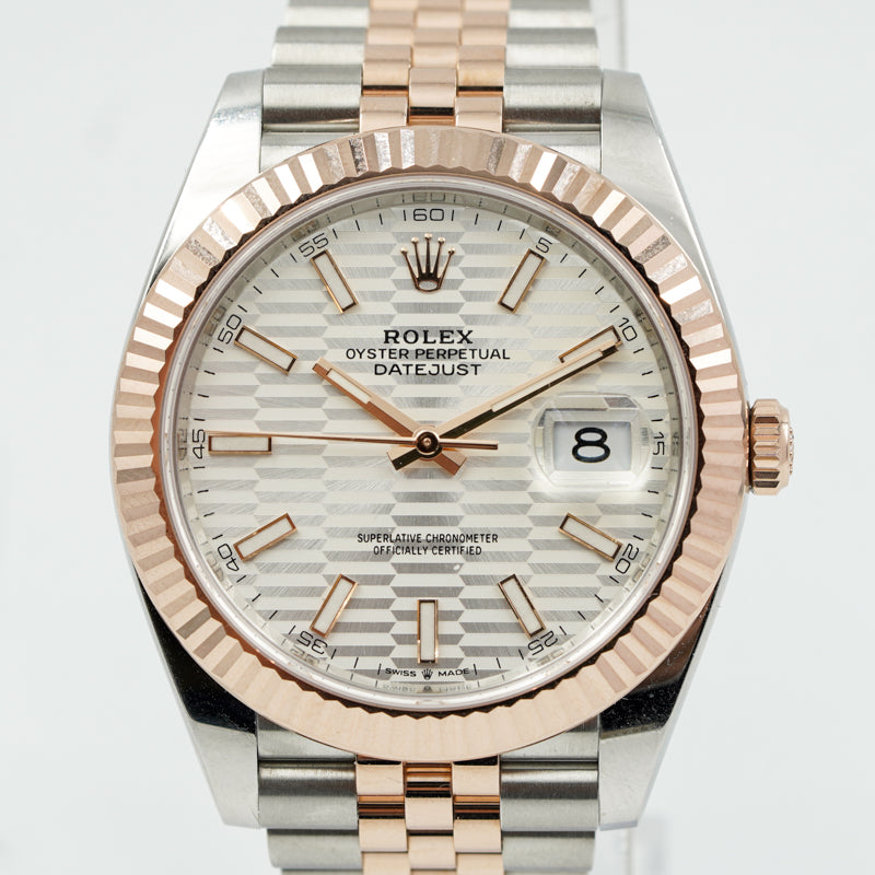 SOLD - 8/7/23 - Rolex Datejust 126331 Everose Gold w Fluted Silver Motif Dial B&P '23