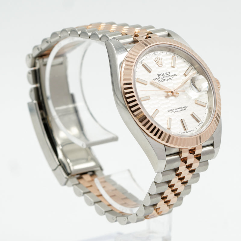 SOLD - 8/7/23 - Rolex Datejust 126331 Everose Gold w Fluted Silver Motif Dial B&P '23
