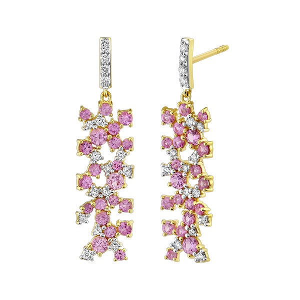 Sloane Street 18k Yellow Gold Long Celestial Earrings with Pink Sapphires & Diamonds - SS-E002K-PS-WDCB-Y