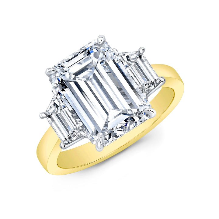Rahaminov Platinum & 18K Yellow Gold 5.01ct Emerald Cut Three-Stone Engagement Ring - FL-3986