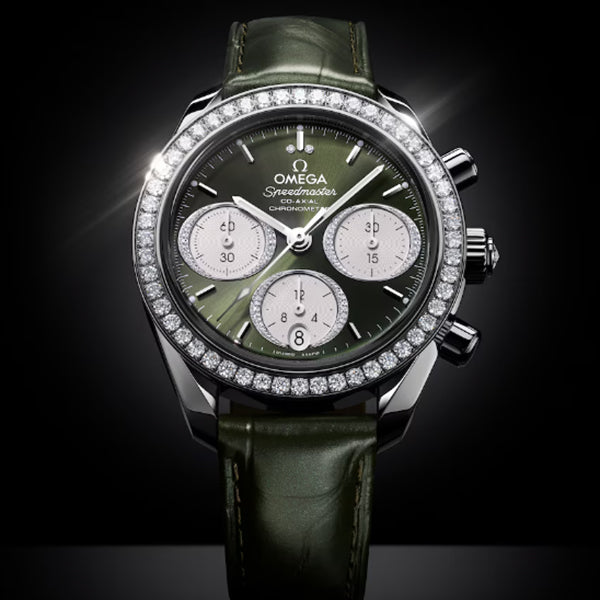 Omega Speedmaster 38, 38mm, Green on Leather Strap - 324.18.38.50.60.001