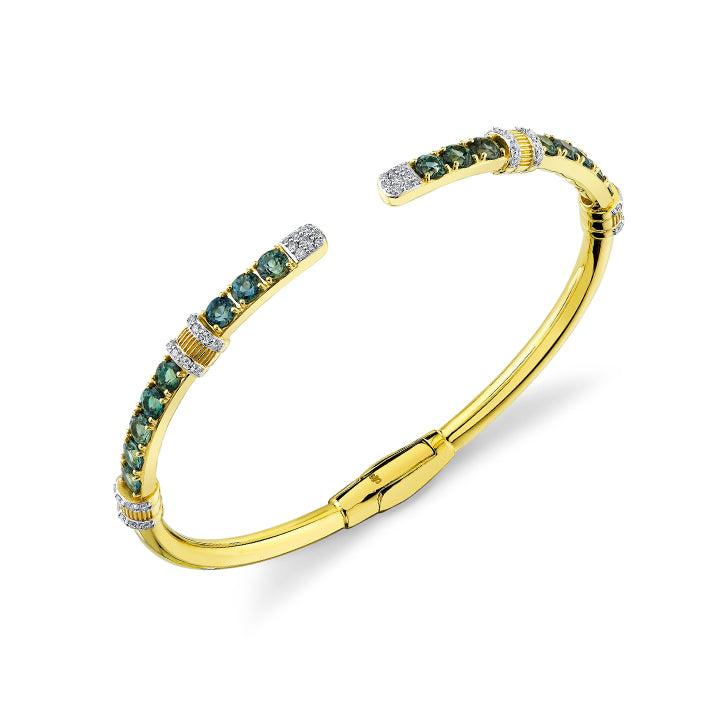 18kt yellow gold emerald and diamond cuff