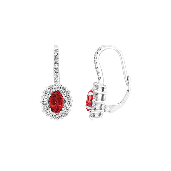 Moyer Collection 18KW Gold 0.92ctw Ruby & Diamond Halo Leverback Earrings - 162035