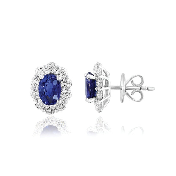 Moyer Collection 18KW Gold 1.10ctw Sapphire & Diamond Halo Stud Earrings - 161957