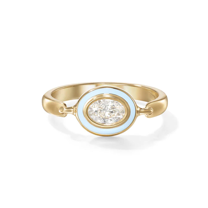 Melissa Kaye 18K Gold Lenox Reign Pastel Blue Enamel Ring