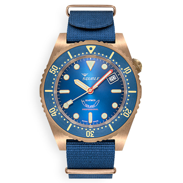 Squale 1521 Bronze on Blue Fabric Strap - 1521BRONBL