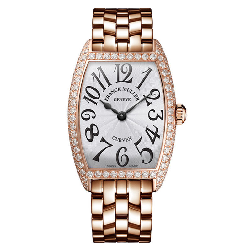 18 Karat Rose Gold, Diamond Set Case, 29 x 39mm, Quartz Caliber Movement, White Dial, 18 Karat Rose Gold Bracelet Strap