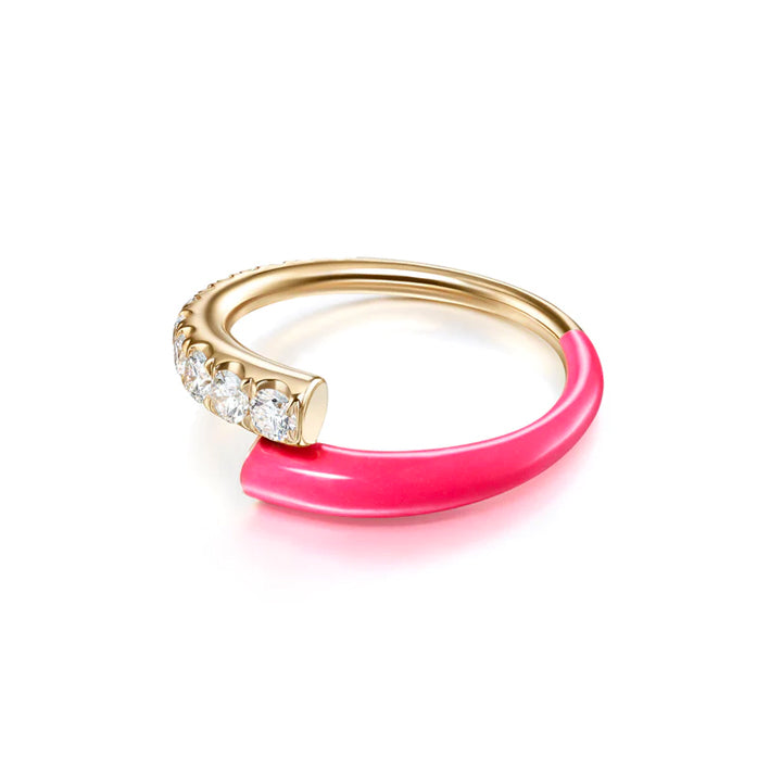 Melissa Kaye 18K Gold Lola Neon Pink Enamel & Diamond Ring