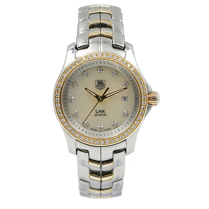 SOLD - Tag Heuer Link WJF1354 Two-Tone 26mm Diamond Bezel Mother of Pearl  Dial