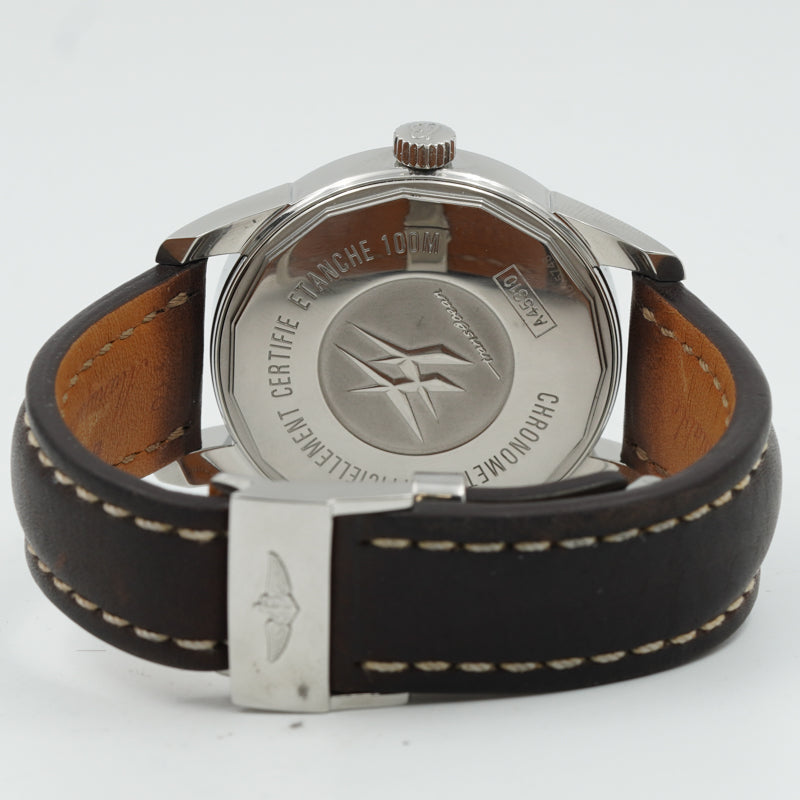 SOLD - Breitling Transocean Day-Date 43mm A4531012/G751 Silver Dial Brown Strap