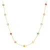 The traditional diamond-by-the-yard style, only with designer Erin Sachse's playful twist. The Rainbow Bezel Set Necklace is the timeless shape we've always loved, but with 2.17 carats of rubies, sapphires, amethysts, emeralds, and aquamarines to take the spotlight as opposed to diamonds. Wear it on its own or layered next to our Diamond Baguette Necklace and this Eriness signature necklace will sure to elicit questions like where did you get that? and can I buy it off of you? This necklace can 