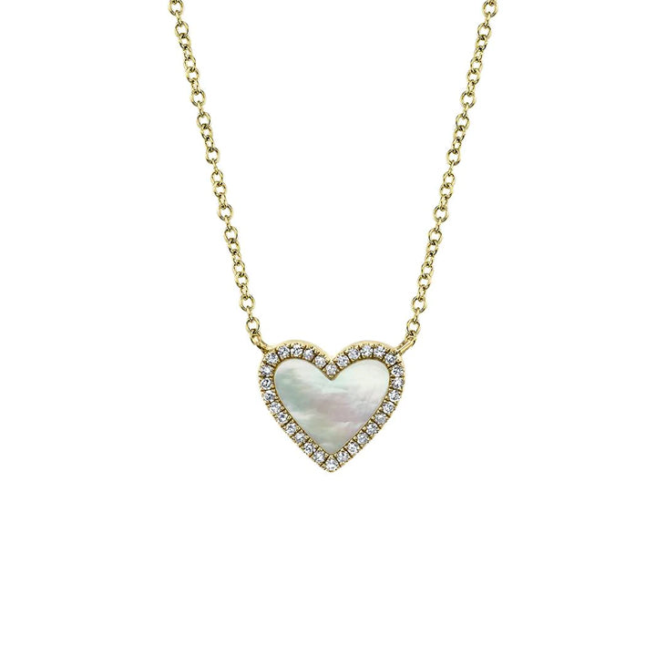 14K Yellow Gold Mother of Pearl & Diamond Heart Necklace - SC55012462