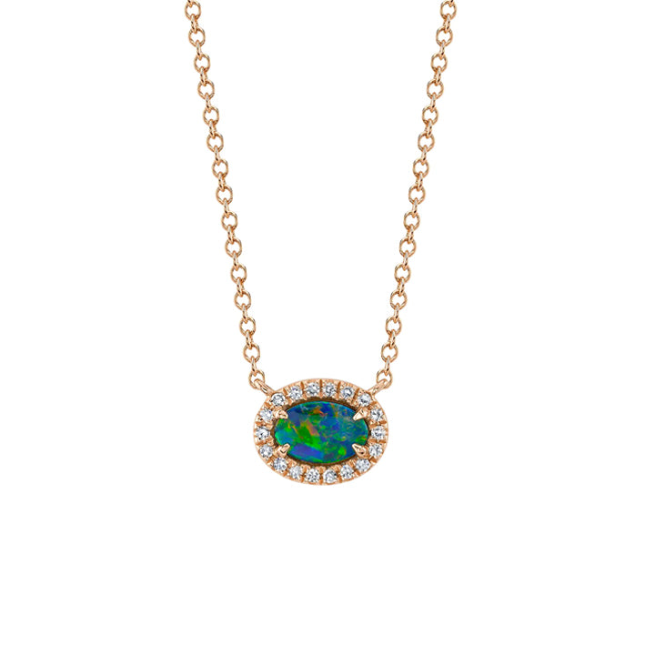 Shy Creation 14K Gold Diamond & Opal Pendant Necklace - SC55022506