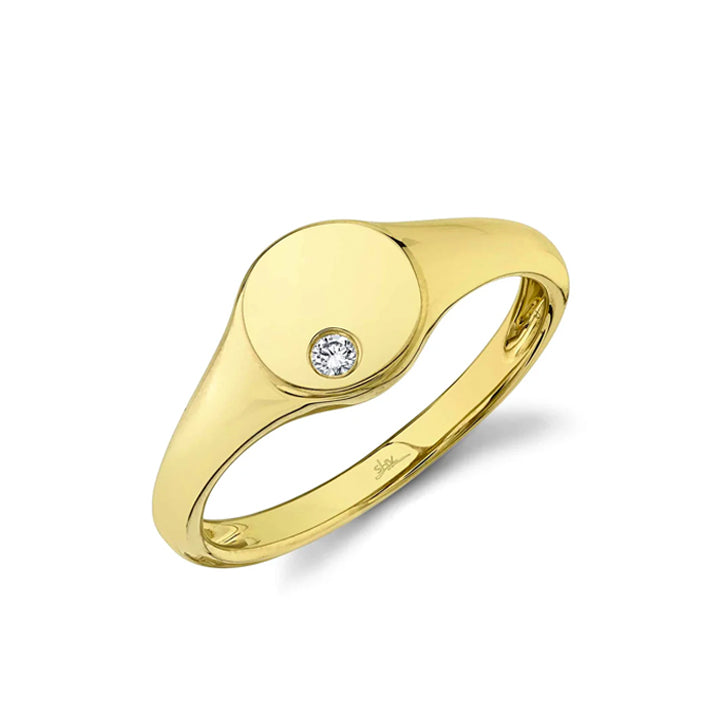 14K Yellow Gold Small Diamond Signet Ring - SC55022041