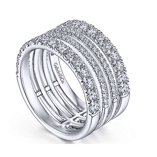 Gabriel & Co 14K White Gold Four Row Diamond Ring- LR51647W45JJ