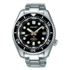 The Seiko Prospex Marine Master Professional 300 meter Diver has a black ceramic rotating bezel and 44mm diameter. It has a sapphire crystal with anti-reflective coating. Its hands and markers have lumi bright to ensure visibility during a dive. It is powered by the 26 jewel automatic 8L35 calibre movement. It has a 50 hour power reserve. 