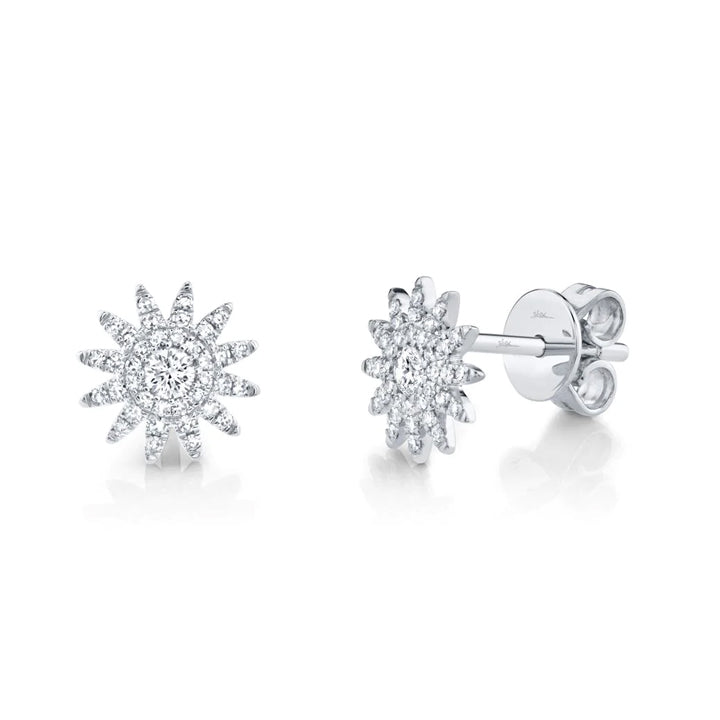 14K White Gold Diamond Starburst Stud Earrings - SC55004892